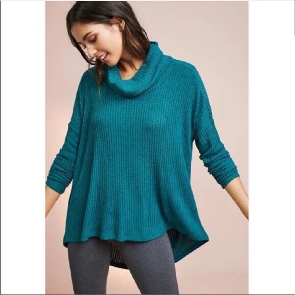Saturday Sunday by Anthropologie Teal Green Oversized Cowl Neck Sweater Size M/L